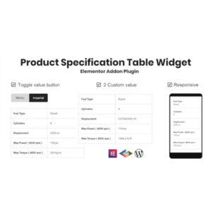 Product Specification Table Widget For Elementor