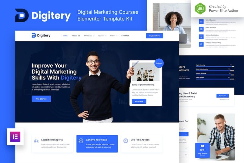 Digitery — Kit de modelos Elementor para cursos de marketing digital