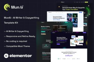 MUNai - Kit de Template Elementor de Aplicativo de Escritor e Redação AI