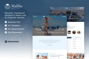 Malibu — Kit de template Elementor para clube de praia e lounge bar
